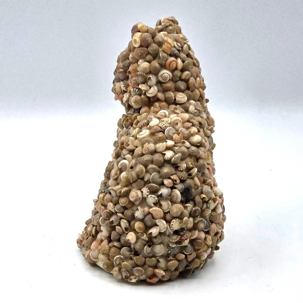 VINTAGE Coastal Folk Art Seashell‎ Covered Cat MCM RETRO